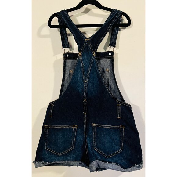 Denim Overall Shorts With Adjustable Straps & Front Pocket Design By No Boundari - Picture 2 of 3
